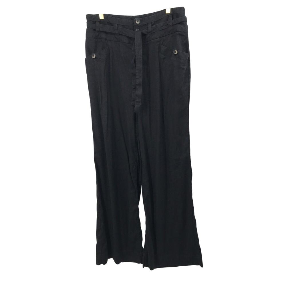 By Anthropologie Black Linen Blend High Waist Wide Leg Pants Size 6